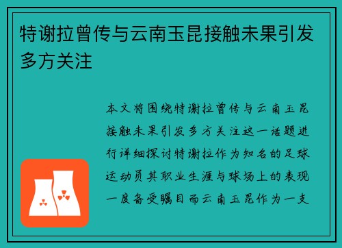 特谢拉曾传与云南玉昆接触未果引发多方关注